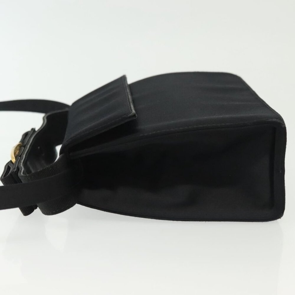 Authentic Salvatore Ferragamo Vala Shoulder Bag Satin Black Gold - Picture 11 of 16